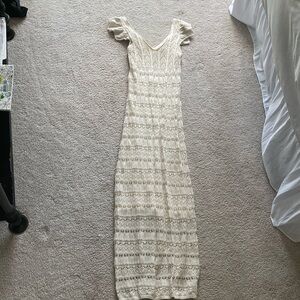 Freshman 1996, Crocket Cream knit Sheath Maxi Dress with Puff Sleeves size M